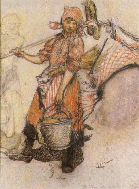 Carl Larsson Study of a Girl wtih Pail and Broom China oil painting art